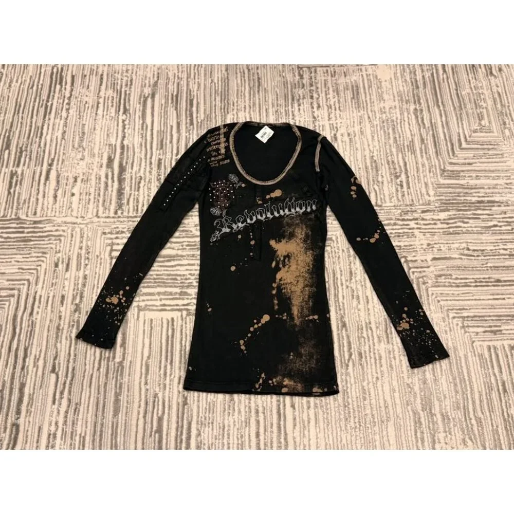 New Salvage women's large black/beige Boutique Revolution top MSRP $74.99 - Picture 2 of 8